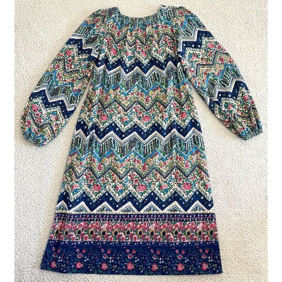 Vintage Dress Blue Peasant Midi Boho Floral 70s Cottagecore Prairie - Picture 2 of 13